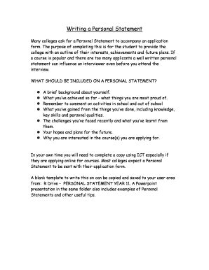 personal statement outline fill  printable fillable blank