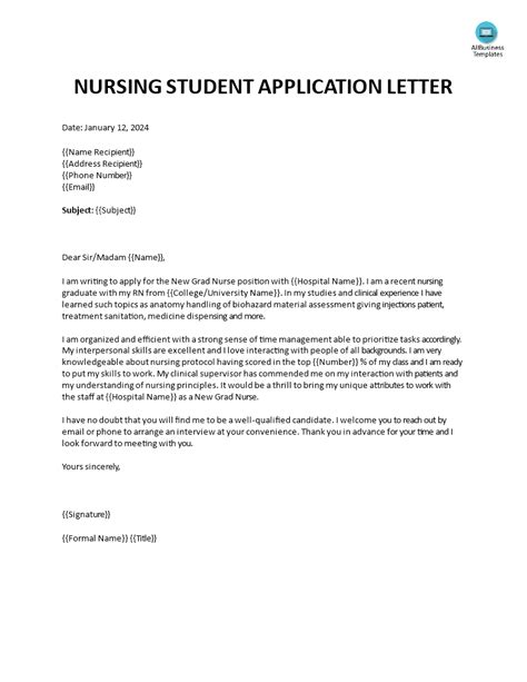 nursing student application letter allbusinesstemplatescom