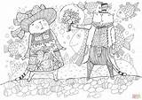 Coloring Cat Bouquet Giving Male Flower Female Skip Pages Main sketch template