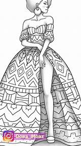 Coloring Pages Fashion African Sketches Outline Drawings Illustration Printable Colouring Girl Dress Model Drawing Sheet Premium Etsy Adult Dresses Adults sketch template