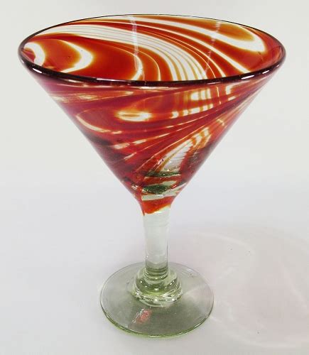 Red Swirl Hand Blown 15 Ounce Classic Martini Margarita