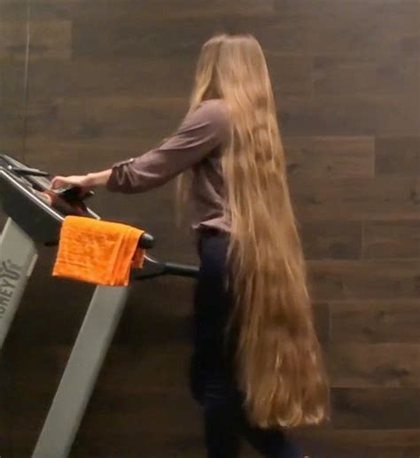 Video Girl With Super Long Hair Exercising On Treadmill Long Hair