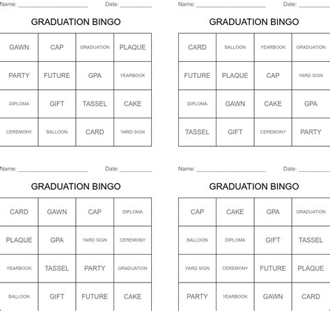 graduation bingo wordmint