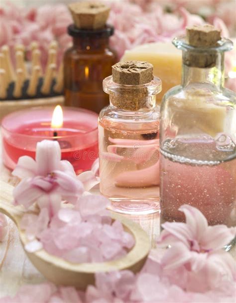 pink spa arrangement stock photo image  perfume elegant