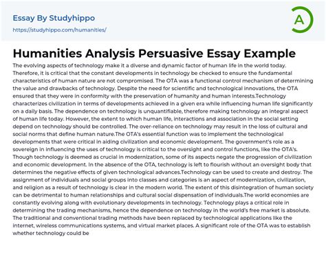humanities analysis persuasive essay  studyhippocom