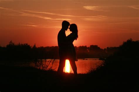 couple love red sunset  image