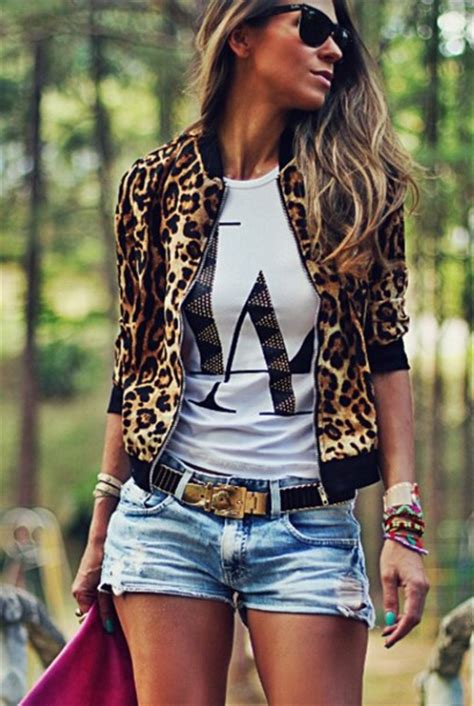 Jacket Leopard Print La Denim Shorts Short Belt Black Gold