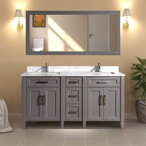 vanity art  double sink bathroom vanity combo set  drawers  shelves carrara marble stone