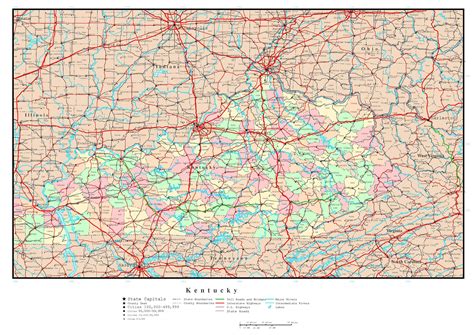 laminated map large administrative map  kentucky state  major