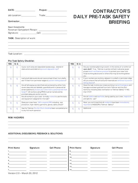 safety briefing template fill  printable fillable blank