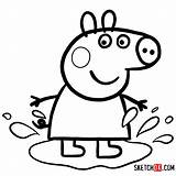 Pig Peppa Drawing Draw Puddle Mud Drawings Cartoon Characters Step Sketchok George Paintingvalley Family sketch template