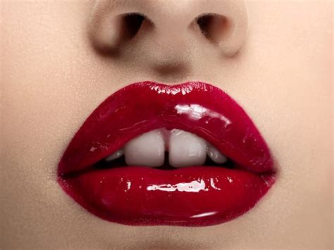 Premium Photo Close Up View Of Beautiful Woman Lips With Red Lipstick