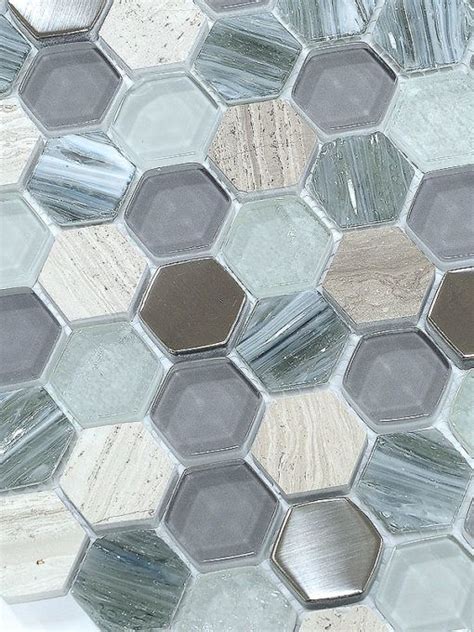 Blue Gray Hexagon Glass Marble Mosaic Mosaic Shower
