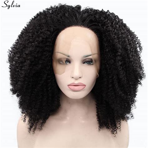sylvia 1b kinky curly synthetic lace front wig for womenheat resistant