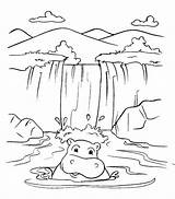 Waterfall Waterfalls Kids Hippopotamus sketch template