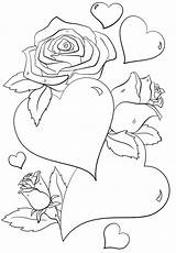 Coloring Pages Roses Hearts Kids sketch template