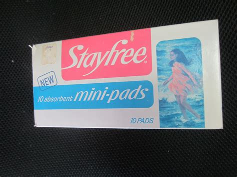 vintage stayfree mini pads box  pads absorbent longs  cents johhnson johnson  feminine