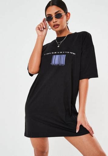 black barcode graphic oversized t shirt dress missguided