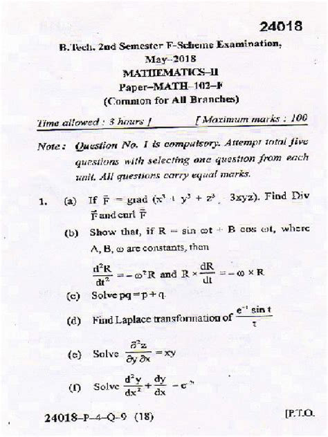 mdu btech mathematics question paper