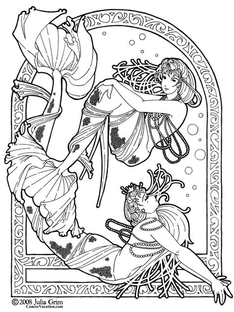 realistic mermaid illustrations coloring pages  adults coloring pages