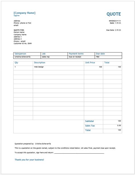 quotation templates word excel  quote format