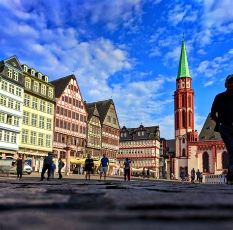colorful buildings  romerberg town square  town frankfurt germany   travel dads
