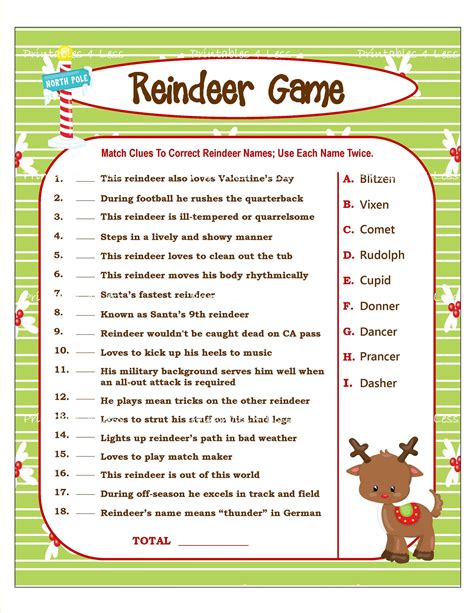 reindeer game printable christmas game  party diy holiday party
