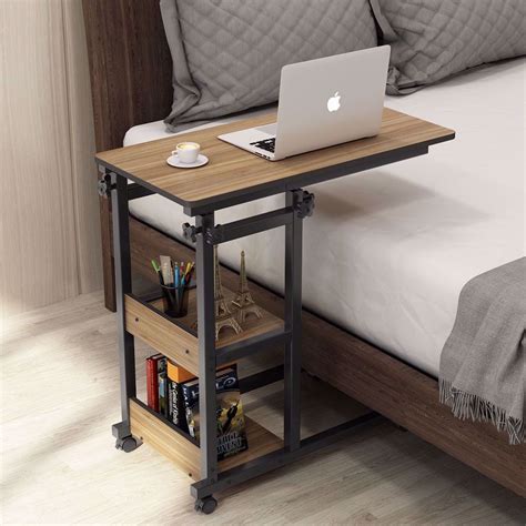 tribesigns snack side table mobile  table height adjustable bedside table laptop rolling