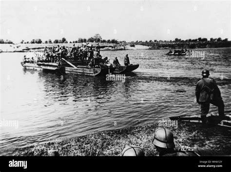 ww germans invade holland crossing  river    stock photo alamy
