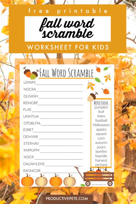 fall word scramble  kids  printable worksheet productive pete