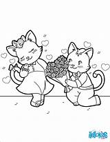 Colorear Enamorados Valentin Cats Chats Hellokids sketch template