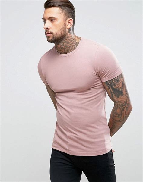 asos muscle fit crew neck  shirt  pink pink asos menswear  men mens tshirts
