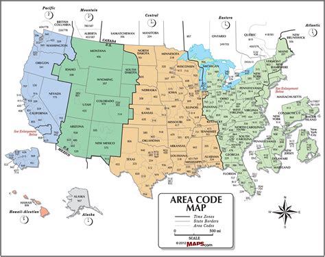 usa area code  time zone wall map