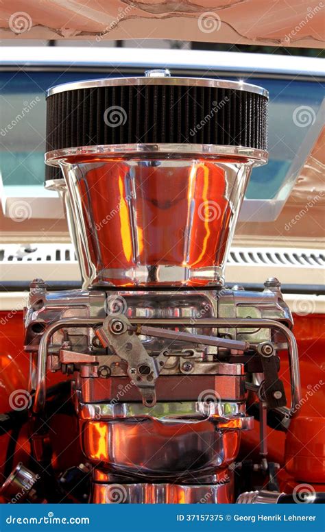 chrome engine stock image image  industrial orange