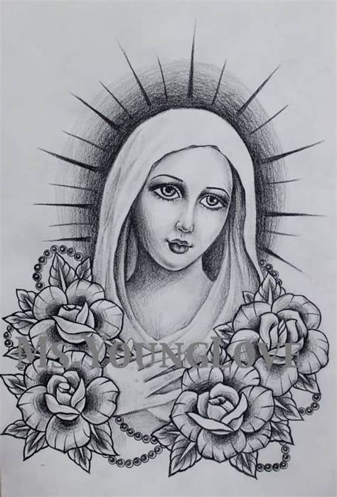 Use The Roses And Rosary Beads Under My Blessed Mother Tattoo Virgin
