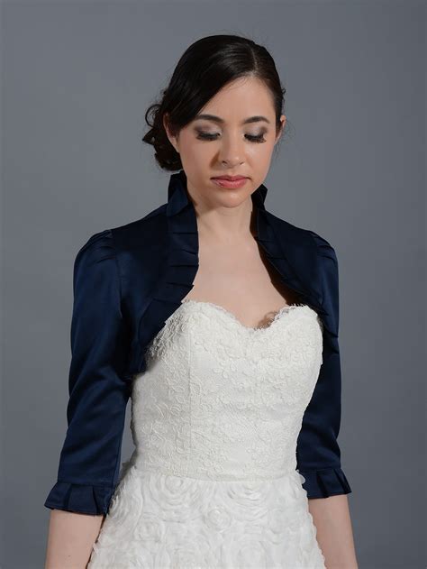 navy blue  sleeve wedding satin bolero jacket satinnavyblue