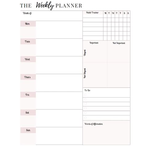printable weekly planner  priorities