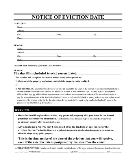sample eviction notice template