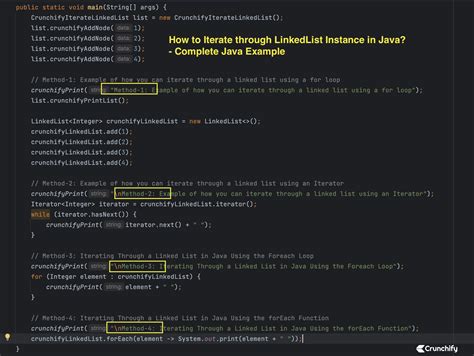iterate  linkedlist instance  java crunchify