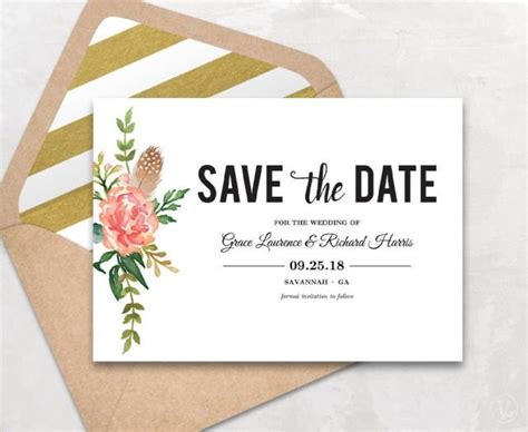 save  date template floral save  date card boho save  date