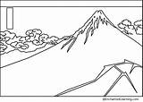 Japan Hokusai Fuji Fish Print sketch template