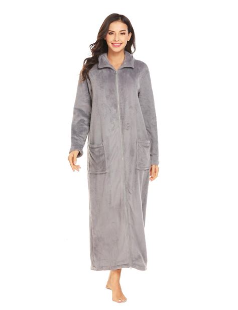 womens flannel robe zipper front robes full length bathrobes xxl buy   india