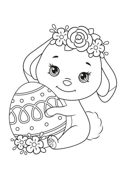 cute easter bunny  egg coloring page   easter coloring