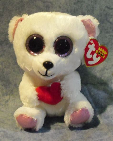 Ty Beanie Boos Sweetly White Bear Holding Heart 2013 Plush Toy 6 Hang