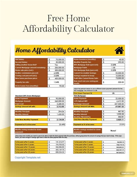 home affordability calculator google sheets excel templatenet