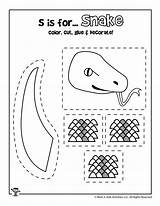Snake Color Glue Cut Craft Kids Printable Activity Worksheets Paste Activities Crafts Woo Jr Coloring Letter sketch template