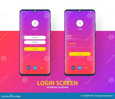 login screen smartphone interface vector template mobile app page purple gradient design layout