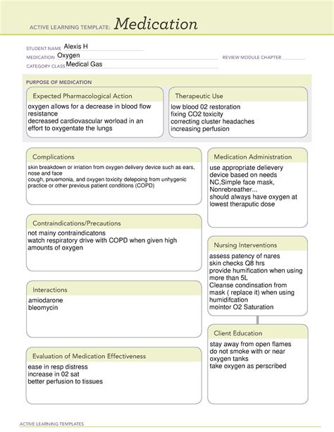 oxygen med sheet active learning template ati active learning