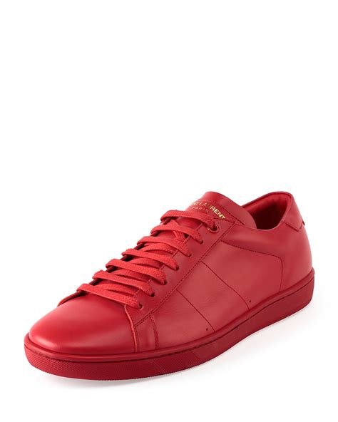 lyst saint laurent leather  top sneakers  red  men