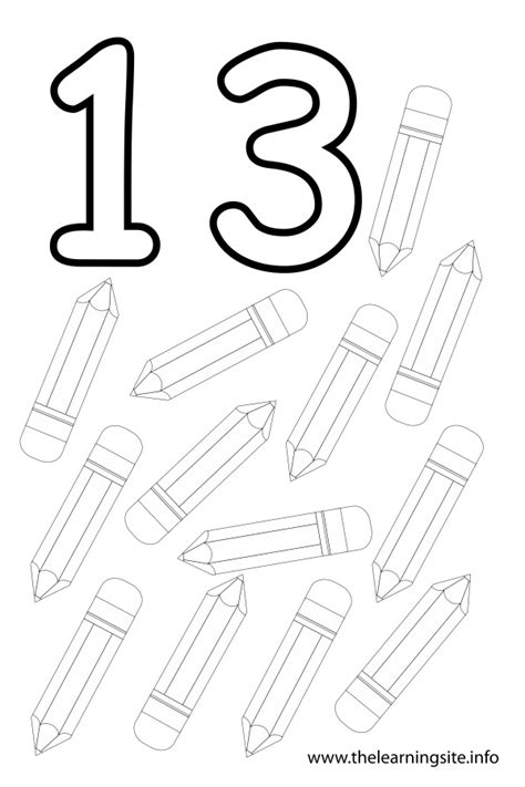 number thirteen flashcard  pencils  learning site
